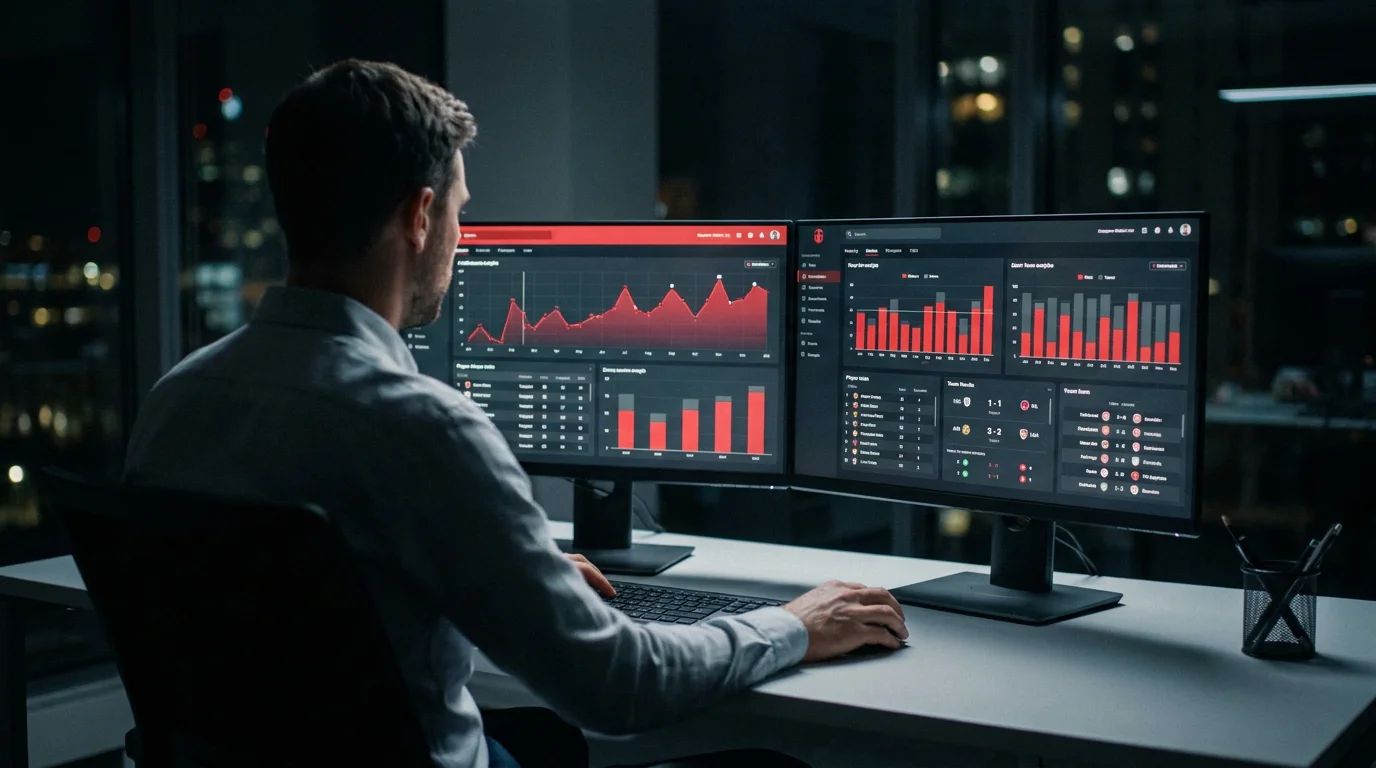 Analyste consultant des statistiques xG sur un ecran pour preparer un pari sur la Bundesliga